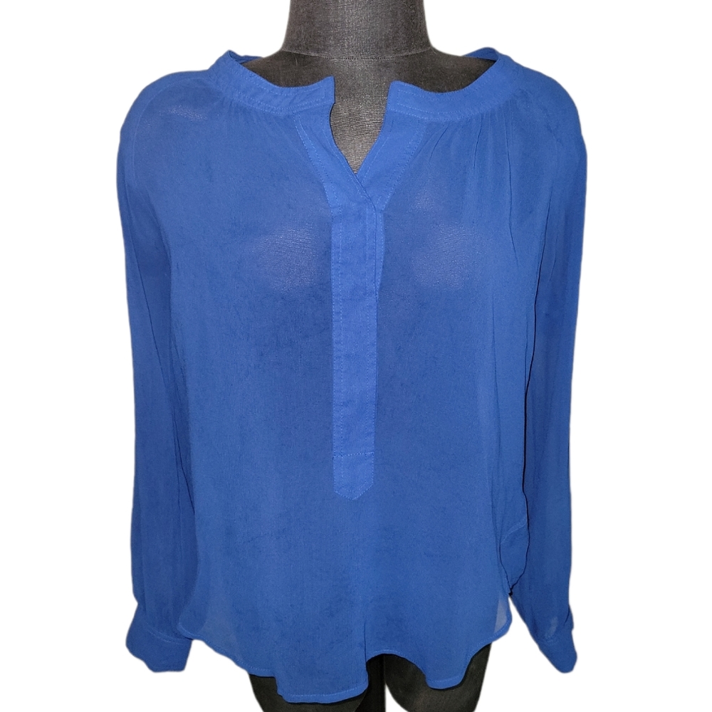 Patterson J. Kincaid Sheer Chiffon Long Sleeve V Cut Blouse sz S